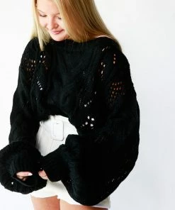 Love Tree HOLIDAY APPAREL CABLE KNIT BALLOON SLEEVE SWEATER