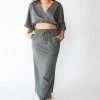 Fabina BRUSHED ORGANIC HEMP Side Slit Maxi Skirt RESORT APPAREL