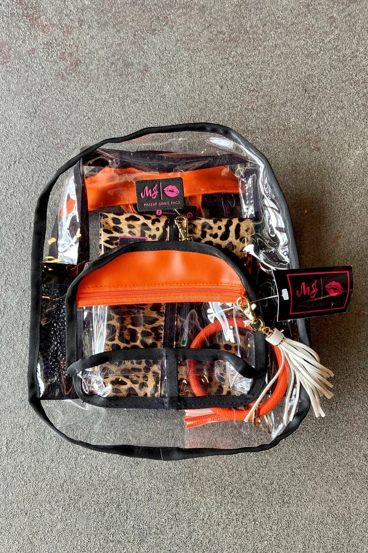 Makeup Junkie In The Clear Mini Backpack - Orange 1 Makeup Junkie In The Clear Mini Backpack - Orange