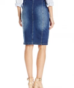 Tribal Stretch Denim Pencil Skirt W/ Buttons