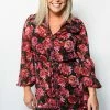 LOVESTITCH HOLIDAY APPAREL Rose Floral Print Clip Dot Long Sleeve Mini Dress
