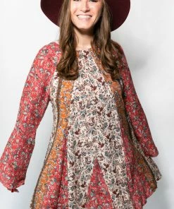 LOVESTITCH Vintage Bohemian Floral Bell Sleeve Mini Dress