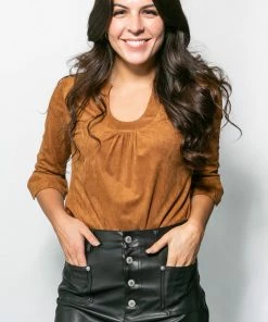 Aryeh Faux Suede Ruffle Sleeve Top Tops