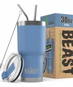 Green Steel LAKE LIFE 30 Oz Sky Blue Reusable Stainless Steel Double Insulated Tumbler