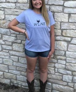 The Market Place Anvil WINE Ladies Short Sleeve Scoop Neck HAPPY HOUR