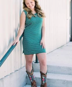 Boxercraft Striped Shirt Dress - Hunter Green GAME DAY