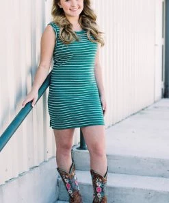 Boxercraft Striped Shirt Dress - Hunter Green GAME DAY