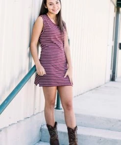 Boxercraft Striped Shirt Dress - Maroon