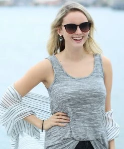 Mododoc Spaced Dyed Banded Tank Top - Charcoal Heather