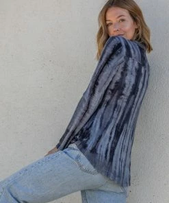 LOVESTITCH Tie Dye Button Front Knit Long Sleeve Top