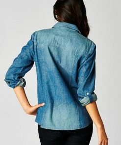 LOVESTITCH RESORT APPAREL Faded Denim Collared Shirt