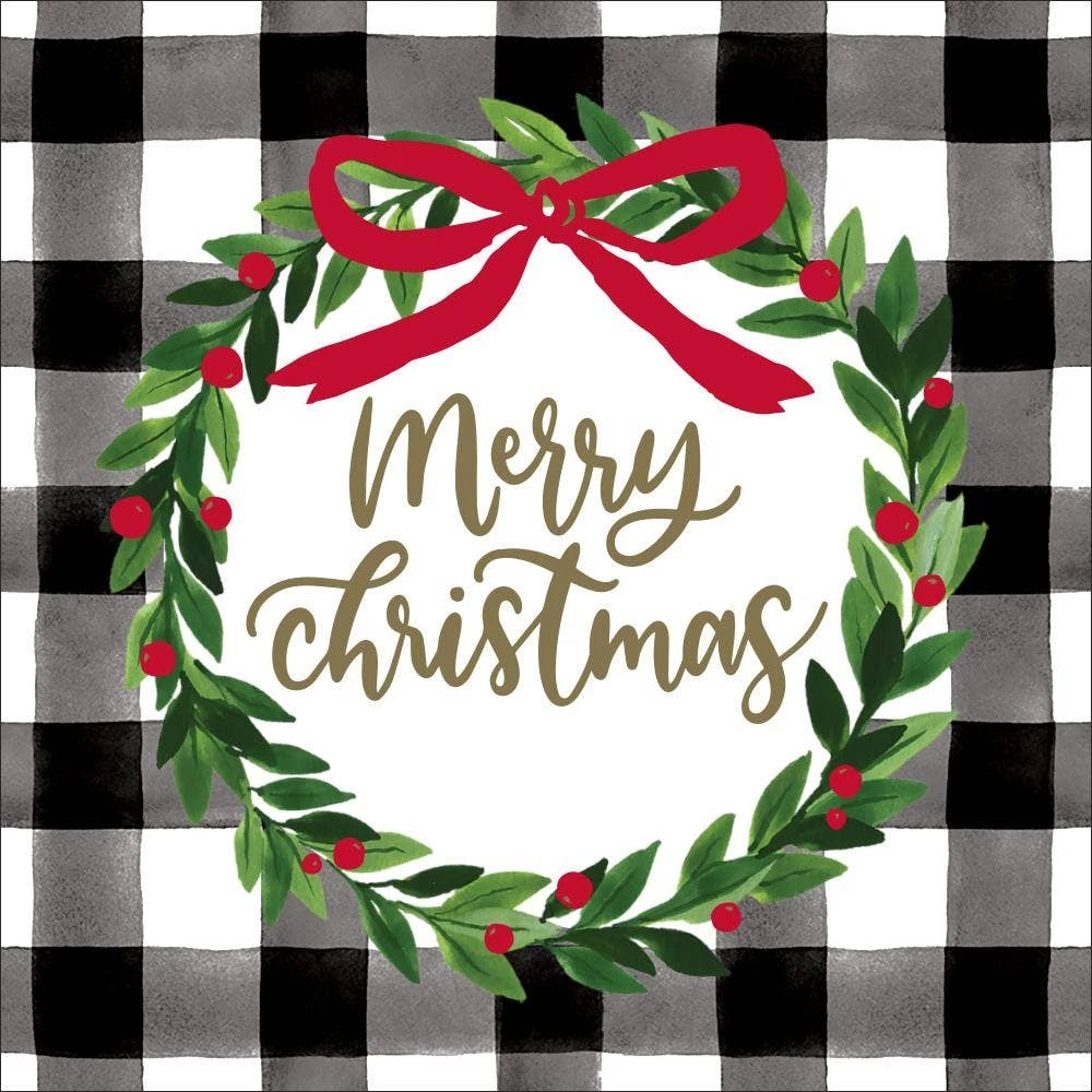 Soiree-sisters 3 Ply Cocktail Napkins 20 Count | Check Wreath Merry Christmas 1 Soiree-sisters 3 Ply Cocktail Napkins 20 Count | Check Wreath Merry Christmas