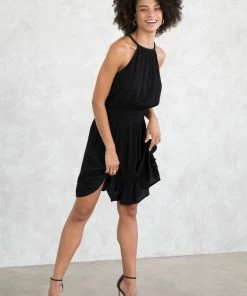 LOVESTITCH RESORT APPAREL Holiday Beaded Halter Neck Mini Dress