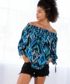 LOVESTITCH Boho Abstract Print Off Shoulder Blouse