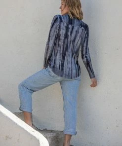 LOVESTITCH Tie Dye Button Front Knit Long Sleeve Top