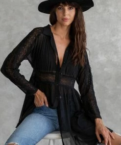 LOVESTITCH Bohemian Lace Detail Long Sleeve Collared Dress 8 LOVESTITCH Bohemian Lace Detail Long Sleeve Collared Dress