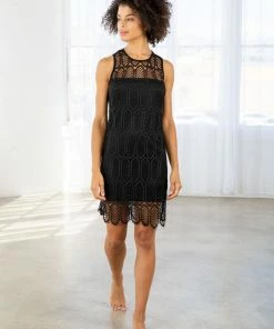 LOVESTITCH Skirts & Dresses Black Lace Round Neck Tank Mini Dress