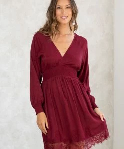 LOVESTITCH Holiday Lace Detail Long Sleeve Mini Dress