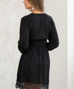 LOVESTITCH Holiday Lace Detail Long Sleeve Mini Dress