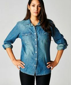 LOVESTITCH RESORT APPAREL Faded Denim Collared Shirt
