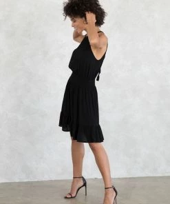 LOVESTITCH RESORT APPAREL Holiday Beaded Halter Neck Mini Dress