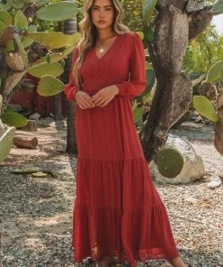 LOVESTITCH Bohemian Long Sleeve Tiered Maxi Dress RESORT APPAREL