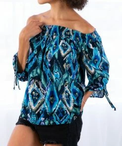 LOVESTITCH Boho Abstract Print Off Shoulder Blouse