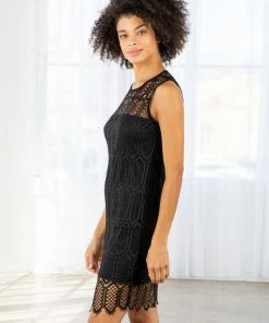 LOVESTITCH Skirts & Dresses Black Lace Round Neck Tank Mini Dress