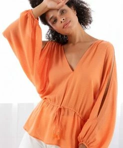 LOVESTITCH Tops Sheer Bohemian Long Sleeve V Neck Blouse