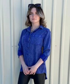 Billy T Split Back Shirt Night Blue