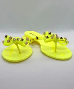 Wild Diva Lounge Studded Bow Thong Flat Sandals RESORT APPAREL