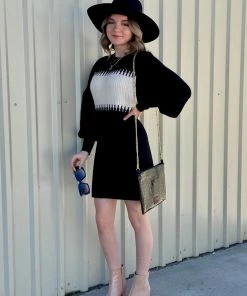 Promesa USA HOLIDAY APPAREL Ribbed Knit Colorblock Sweater Mini Dress