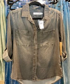 Billy T Gun Metal Pleat Shirt Tops