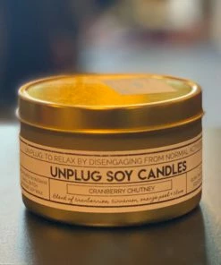 Unplug Soy Candles Gold Tin Candle - Cranberry Chutney Home & Beauty