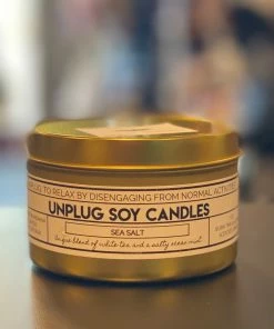 Unplug Soy Candles Gold Tin Candle - Sea Salt Unplugged Soy Candles
