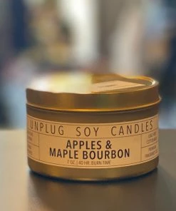 Unplug Soy Candles Gold Tin Candle - Apples Maple Bourbon
