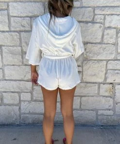 Elan Terry Romper With Hood