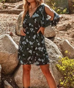 LOVESTITCH Floral Split Sleeve Smock Waist Dress