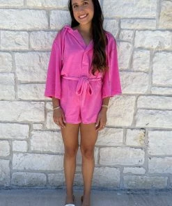 Elan Terry Romper With Hood