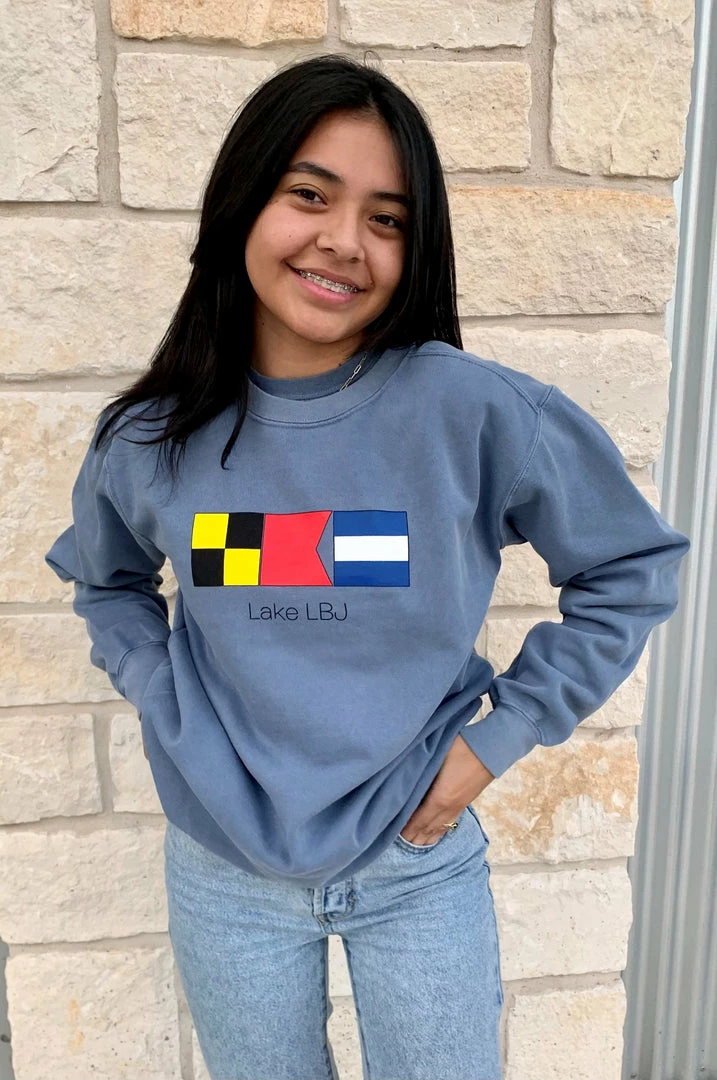 The Market Place LAKE LIFE Comfort Colors Lake LBJ Nautical Flags Sweatshirt 3 The Market Place LAKE LIFE Comfort Colors Lake LBJ Nautical Flags Sweatshirt